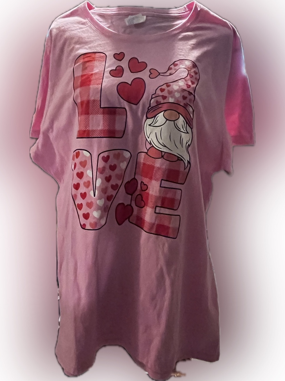 Womens’ Pink LOVE Gnome Short Sleeve T-Shirt